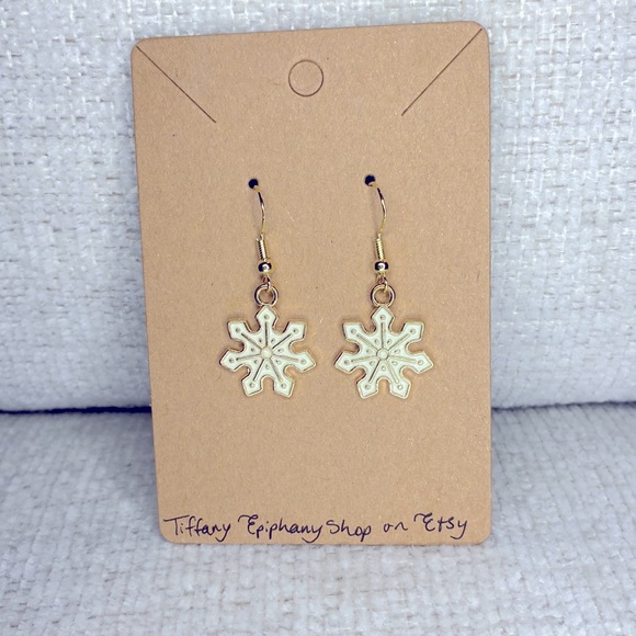 Tiffany Epiphany Jewelry - White and Gold Snowflakes Earrings NWT Hypoallergenic
